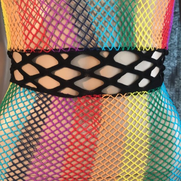 (2PC SET!) Rainbow Fishnet Stretch-Fit Dress W/Bag - Picture 6 of 7